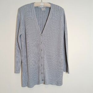 Jaeger Silk Vintage 4 x 2 Rib V-Neck Cardigan Sweater